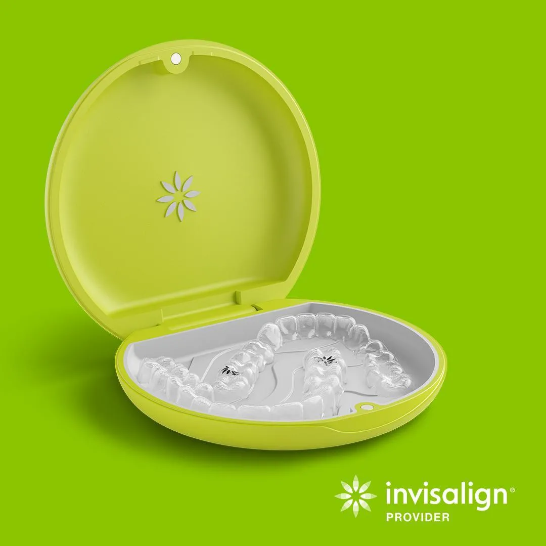 Invisalign aligners sitting in their case